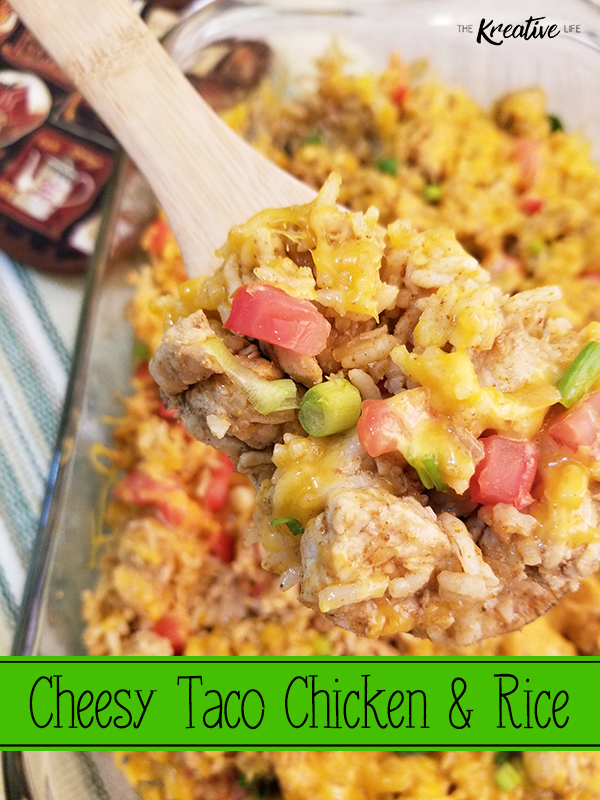 Cheesy Taco Chicken and Rice Casserole is an easy dinner to make for a weeknight meal. - The Kreative Life