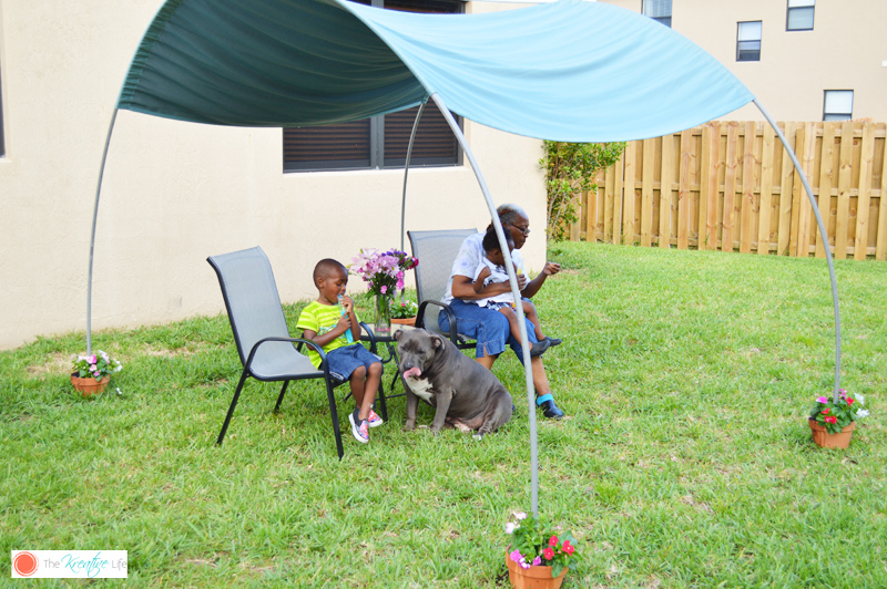 A simple backyard canopy that can be made in under 1 hour and with only a few supplies. This diy pvc pipe sunshade adds a little backyard shade for your family's enjoyment when you're learning how to shade your backyard.