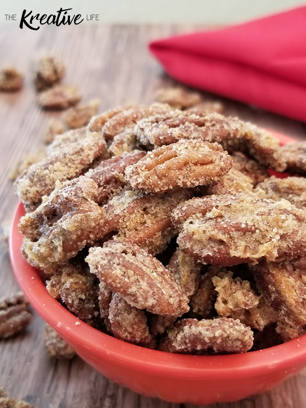 This oven roasted candied pecans recipe is great for anytime of the year. Homemade brown sugar candied pecans for salads are a good way to add a bit of flavor or you can eat them as a quick snack. - The Kreative Life